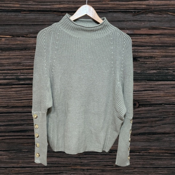 Tribal Green Cowl Neck Sweater with Classic Knit - Picture 1 of 4